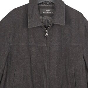 Dockers Wool Bomber Jacket Mens Large Charcoal Gray Full Zip Quilted Coat Winter